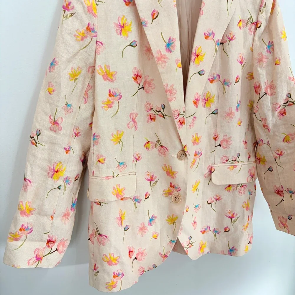Zadig &‎ Voltaire Courtney Vegy Linen Blazer Jacket Sz XL / EU 42 Pink Floral